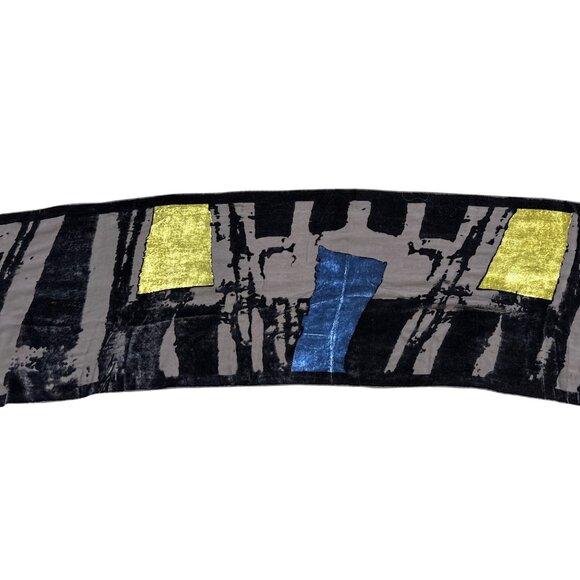 V Fraas Silk Viscose Scarf With Abstract Velvet Design In Black/Grey And Metalli - Picture 7 of 7